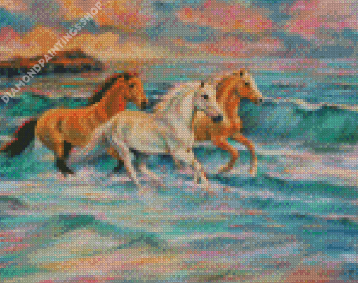 Horses On Beach Diamond Paintings