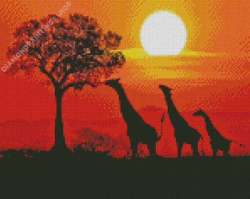 South Africa Kruger Park Giraffes Silhouette Diamond Paintings