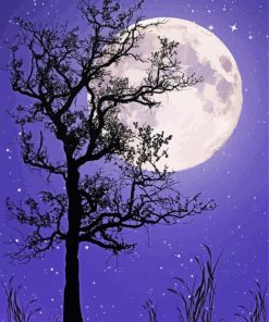 Tree Night Moon Diamond Painting