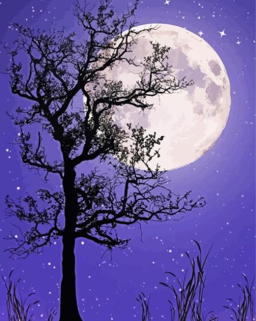 Tree Night Moon Diamond Painting