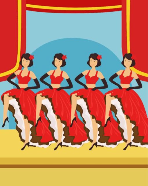 Four Dancers Doing Cancan On Theatre Stage Diamond Painting