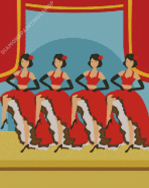 Four Dancers Doing Cancan On Theatre Stage Diamond Paintings