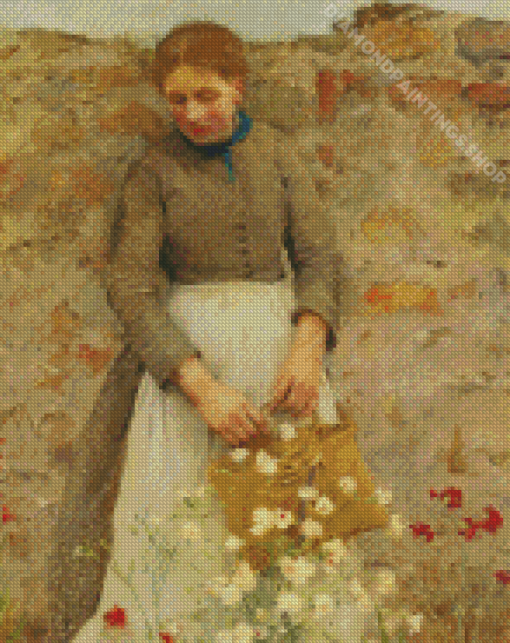 Woman With Flowers Henry Scott Tuke Diamond Paintings