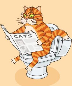 Cat On A Toilet Reading News Diamond Painting