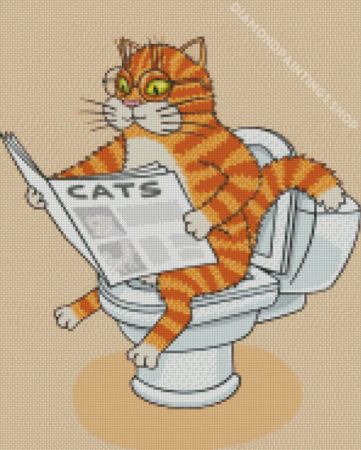 Cat On A Toilet Reading News Diamond Painting