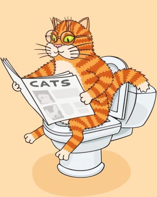 Cat On A Toilet Reading News Diamond Painting