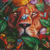 Lion And Flowers Art Diamond Painting