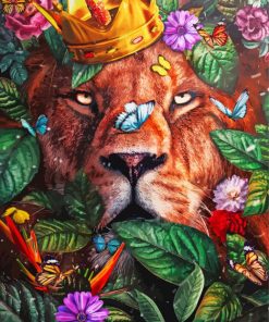 Lion And Flowers Art Diamond Painting