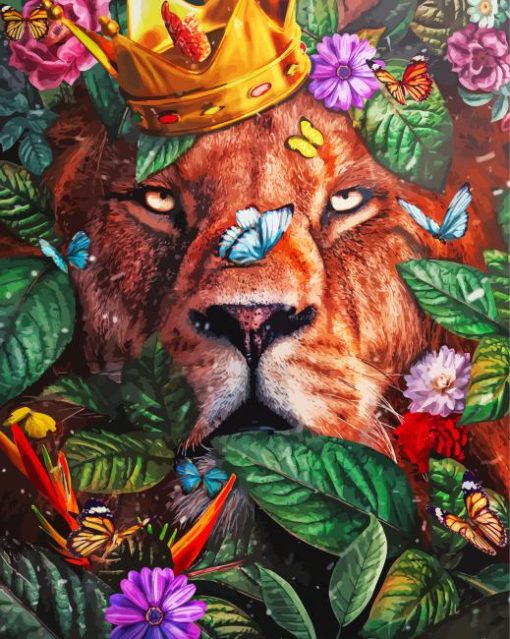 Lion And Flowers Art Diamond Painting