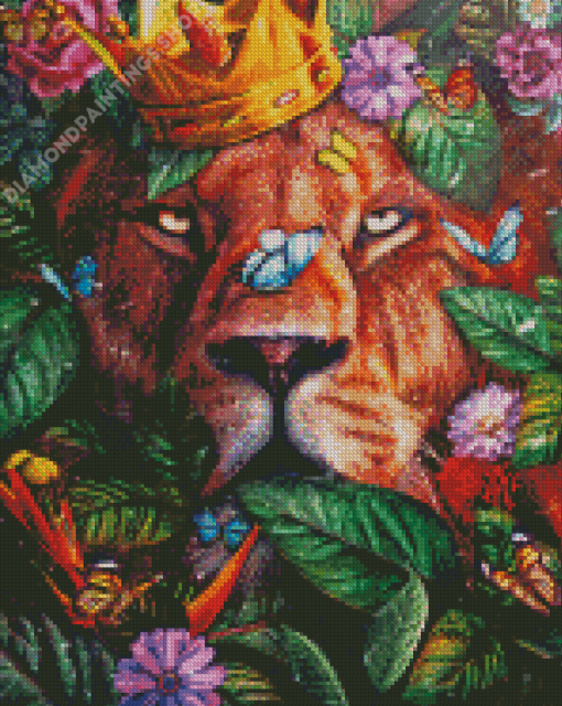 Lion And Flowers Art Diamond Painting