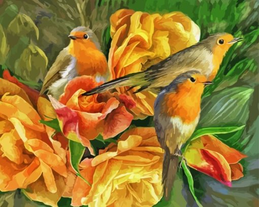 Robins And Roses Diamond Painting