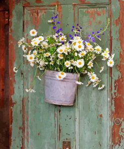 Vintage Bucket And Daisies Diamond Painting