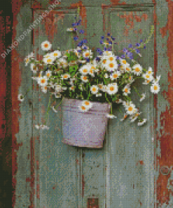 Vintage Bucket And Daisies Diamond Painting