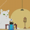 White Cat With Tea Diamond Painting