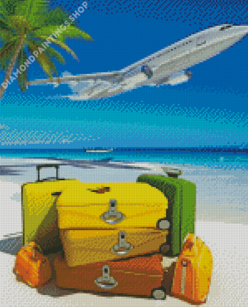 Travel Suitcases In The Beach Diamond Painting