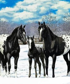 Black Appaloosa Family Diamond Painting