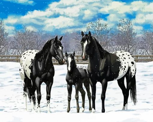 Black Appaloosa Family Diamond Painting