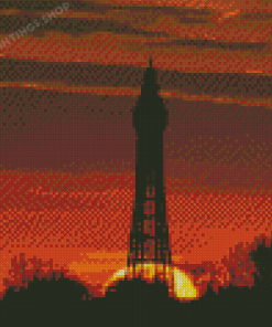 Blackpool Tower Sunset Silhouette Diamond Painting