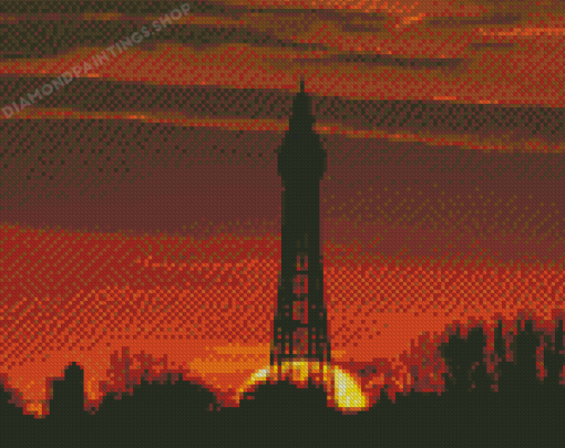 Blackpool Tower Sunset Silhouette Diamond Painting