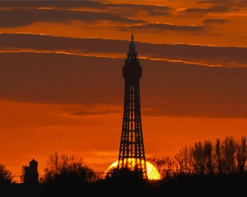 Blackpool Tower Sunset Silhouette Diamond Painting