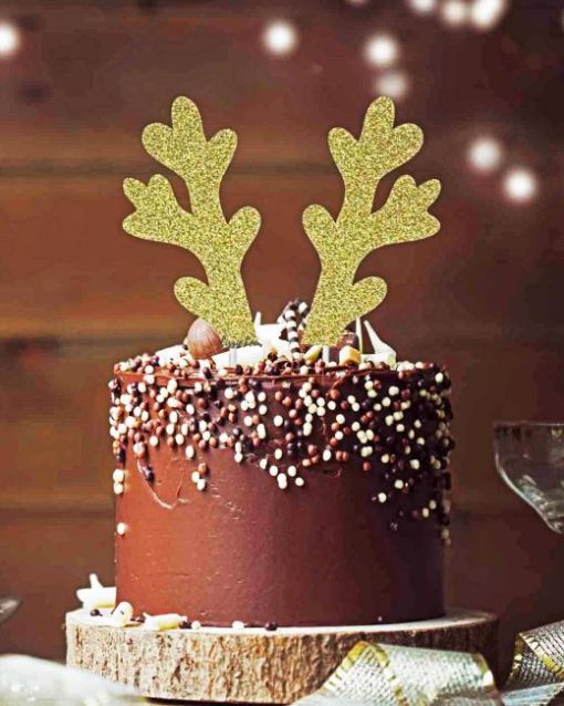 Brown Christmas Reindeer Cake Diamond Painting