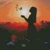 Butterfly Woman Sunset Silhouette Diamond Painting