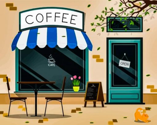 Cafe store front illustration Diamond Paintings