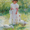 Cute Girl with geese Art Diamond Dotz