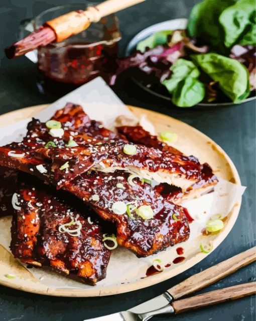 Tasty Ribs With Sauce Diamond With Numbers