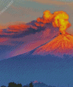 View of Popocatepetl at sunset Diamond Paintings
