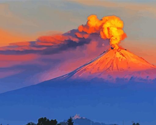 View of Popocatepetl at sunset Diamond Paintings