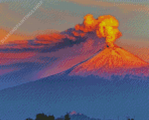 View of Popocatepetl at sunset Diamond Paintings