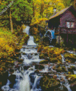 Watermill in autumn Diamond Paintings