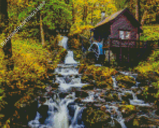 Watermill in autumn Diamond Paintings