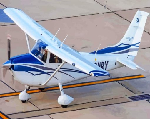 White And Blue Cessna 182 Aircraft Diamond With Numbers