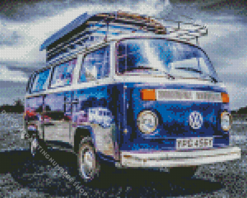 blue campervan volkswagen diamond paints