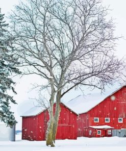 Barn in Snow Diamond With Numbers