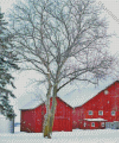 Barn in Snow Diamond With Numbers