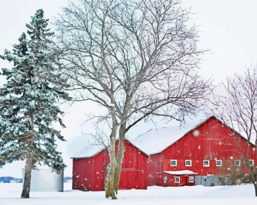 Barn in Snow Diamond With Numbers