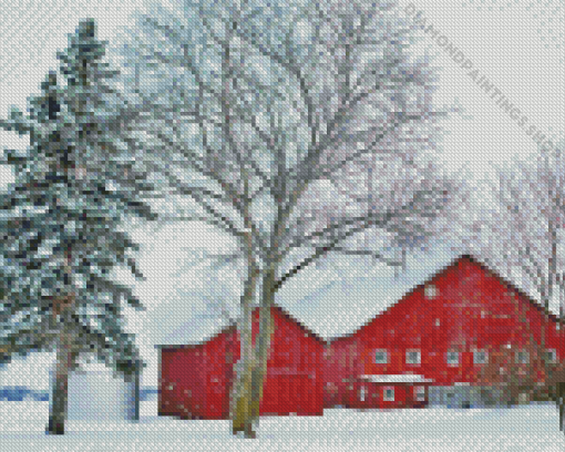 Barn in Snow Diamond With Numbers