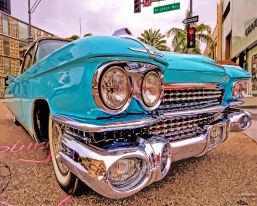 Close up Blue Cadillac 1959 Diamond Dotz