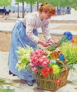 Flower Seller by Louis Marie De Schryver Diamond Paintings