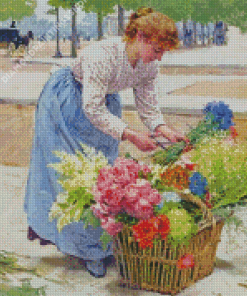 Flower Seller by Louis Marie De Schryver Diamond Paintings