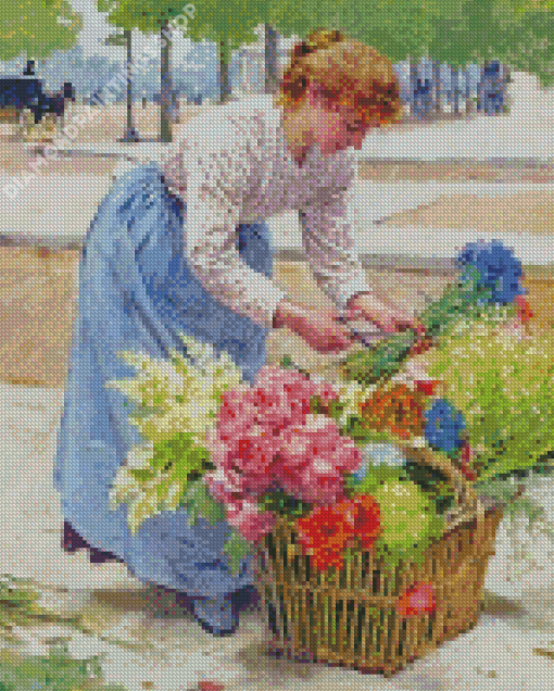 Flower Seller by Louis Marie De Schryver Diamond Paintings