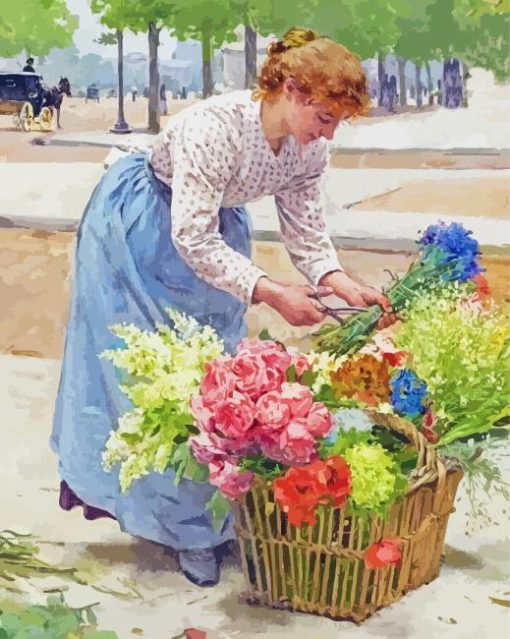 Flower Seller by Louis Marie De Schryver Diamond Paintings