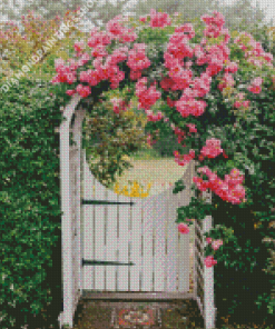 Garden gate pink flowers Diamond Paintings