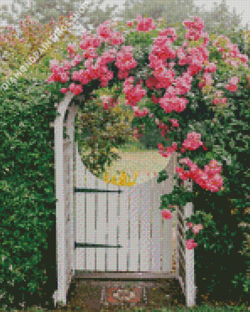 Garden gate pink flowers Diamond Paintings