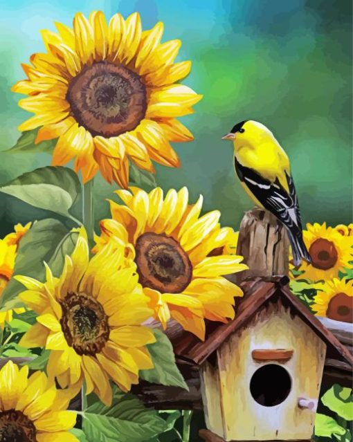 Goldfinch and Sunflowers Diamond Dotz