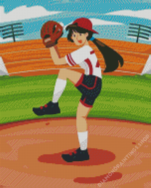 Illustration Girl Softball Diamond Dotz