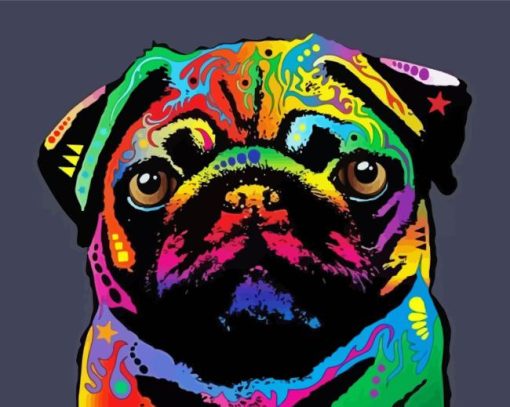 Rainbow pug Head Diamond By Numbers